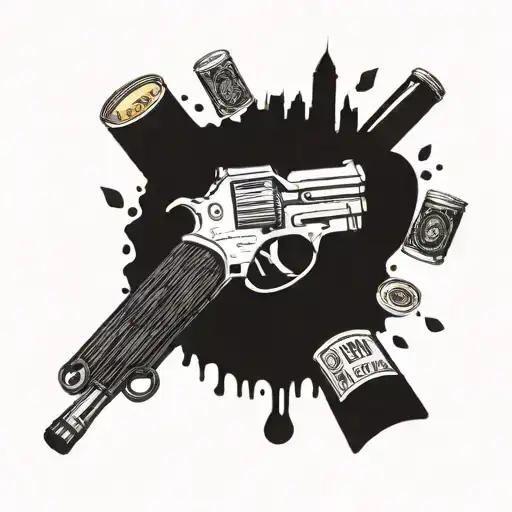 Rush hour 2, pulp fiction, guns, money, love, death, gambling, 2 pac, cameras, beer tattoo design idea