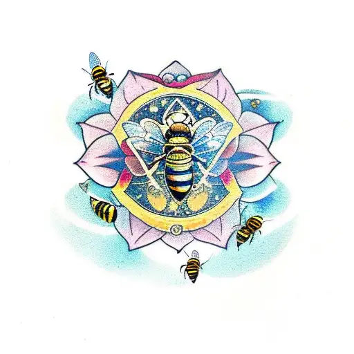 honey bee with mandala behind  tattoo design idea