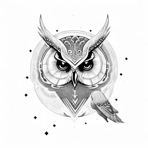moon with owl and air force lady tattoo design idea
