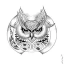 air force lady with moon and owl tattoo design idea