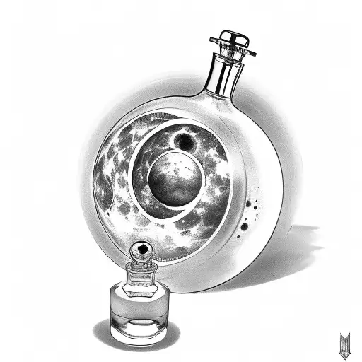perfume bottle with moon phases inside it tattoo design idea