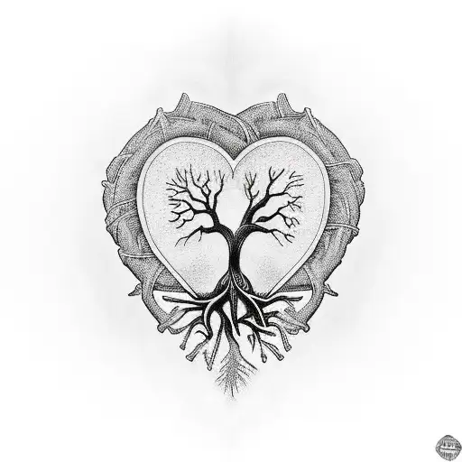 Realistic Heart with Tree of Life roots tattoo design idea