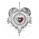 Realistic heart in a tribal dreamcatcher with a Devil on one side and an angel on the other tattoo design idea