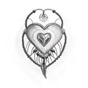 Realistic heart in a tribal dreamcatcher with a Devil on one side and an angel on the other tattoo design idea