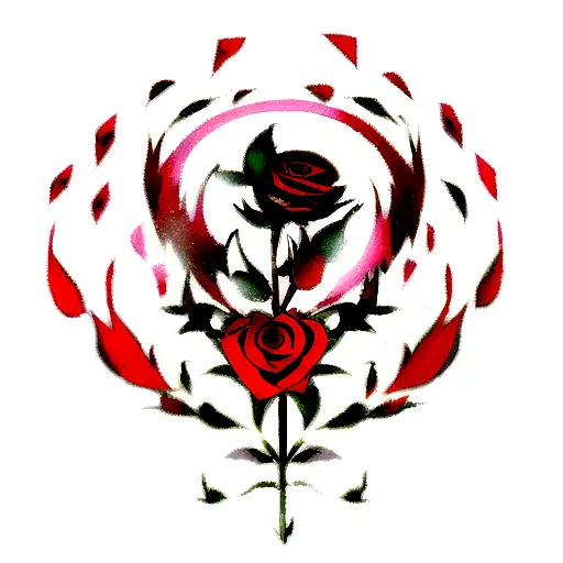 Red rose with stem on fire tattoo design idea
