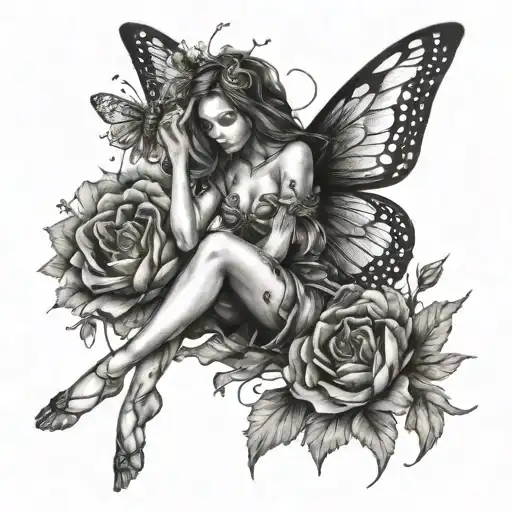 At the center of the tattoo will be a fairy figure. Dancing around the fairy will be honeybees. there will be worms. tattoo design idea