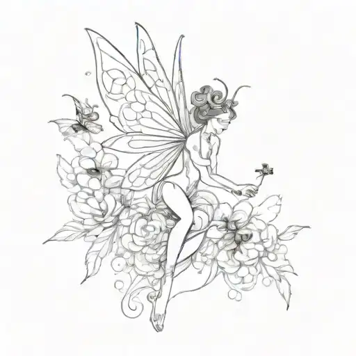 At the center of the tattoo will be a fairy figure. Dancing around the fairy will be honeybees. there will be worms. tattoo design idea