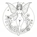 At the center of the tattoo will be a fairy figure. Dancing around the fairy will be honeybees. there will be worms. tattoo design idea