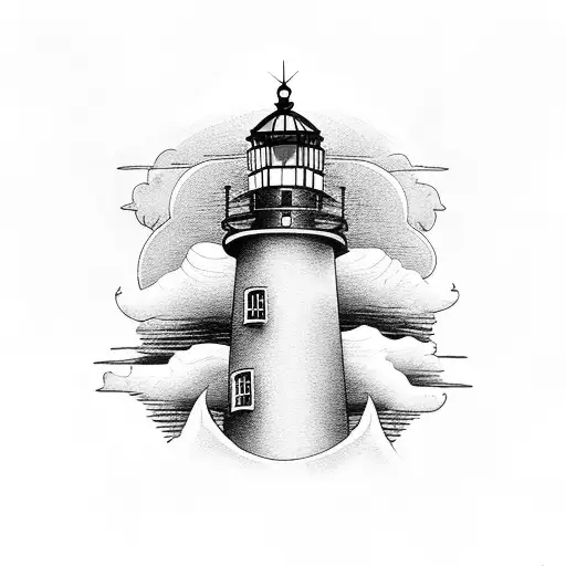 realistic lighthouse, storm background tattoo design idea