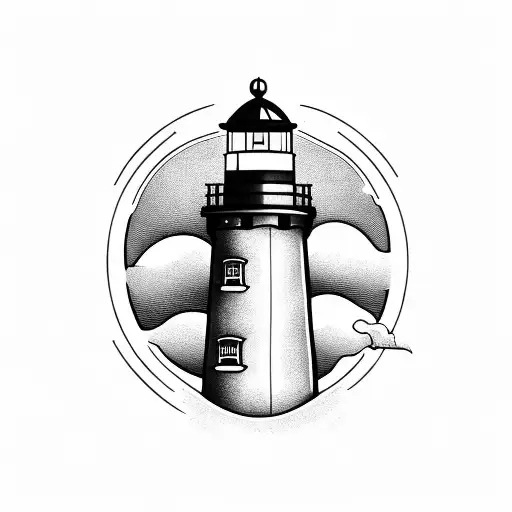 realistic lighthouse, storm background tattoo design idea