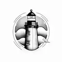 realistic lighthouse, storm background tattoo design idea