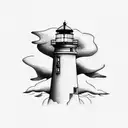 realistic lighthouse, storm background tattoo design idea