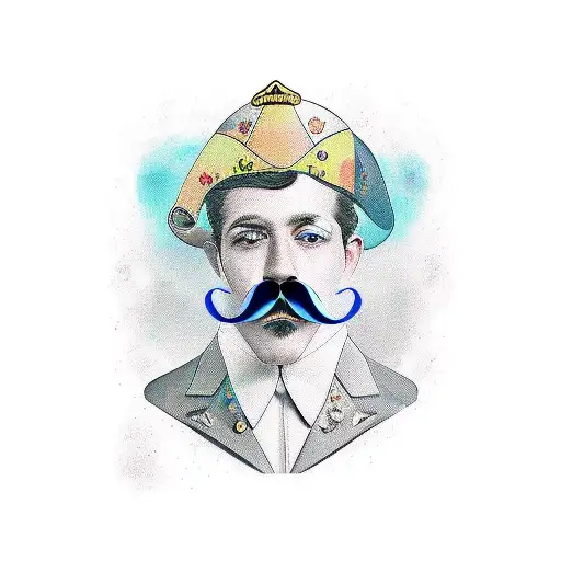 mustache with phrase troix mai deux mille vingt trois  tattoo design idea