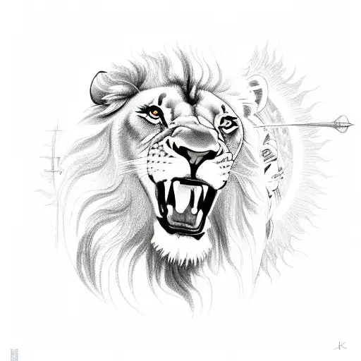 lion and sun with AK-47 in hand tattoo design idea