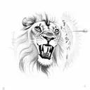 lion and sun with AK-47 in hand tattoo design idea