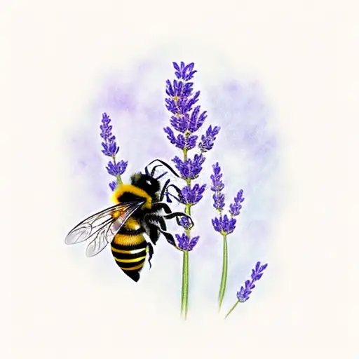 Lavender flowers with a bumble bee floating above tattoo design idea