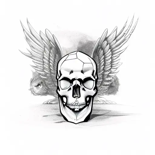 A skull with bird wings made out of car parts tattoo design idea