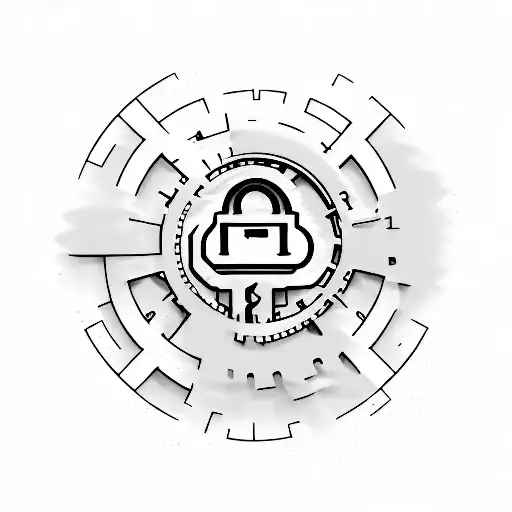 Text: "Property of Washito" in a flowing script that's elegant and personal. Symbol: A small, stylized lock and key, pos tattoo design idea