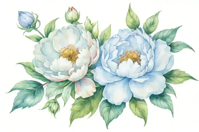 April, June, July birth flowers with peony flowers tattoo design idea