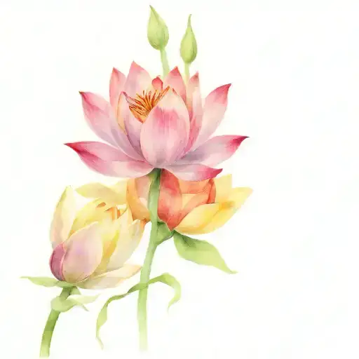 water lily, larkspur, rose, tulip bouquet  tattoo design idea