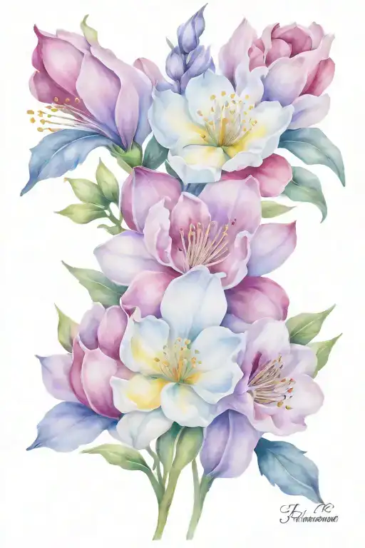 April, June, and July birth flower bouquet tattoo design idea