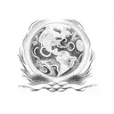 the four elements fire, air, water, and earth spriling inwards tattoo design idea