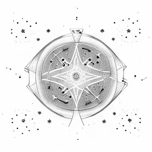 A tennis court with a constellation of stars in the sky tattoo design idea