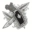 Incorporate elements of your favorite clothing brand logo into a unique knife design tattoo design idea