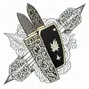 Incorporate elements of your favorite clothing brand logo into a unique knife design tattoo design idea