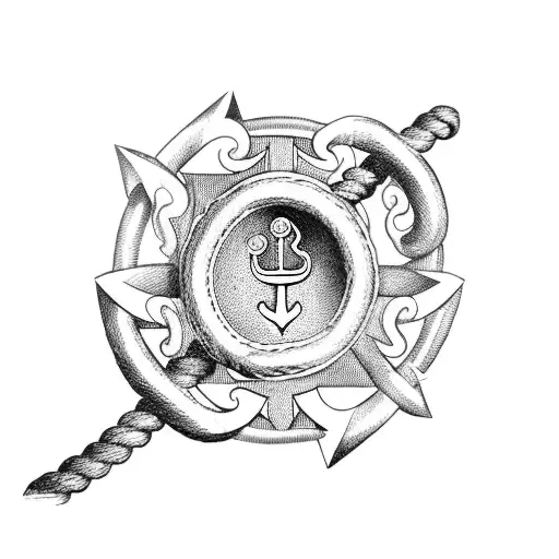 basic anchor with a rope going through it and some caesar leaves as decoration with the date 16 may 2022 in roman number tattoo design idea