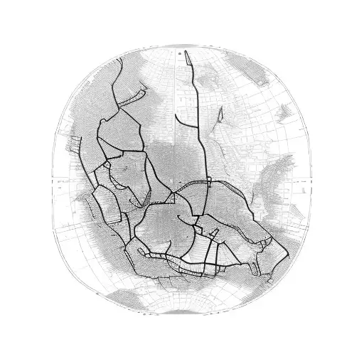 A traditional-style map with landmarks and transportation routes tattoo design idea