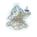 A traditional-style map with landmarks and transportation routes tattoo design idea