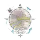 A traditional-style map with landmarks and transportation routes tattoo design idea