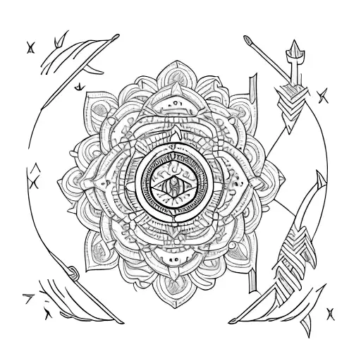 mandala with flowers and arrow  tattoo design idea