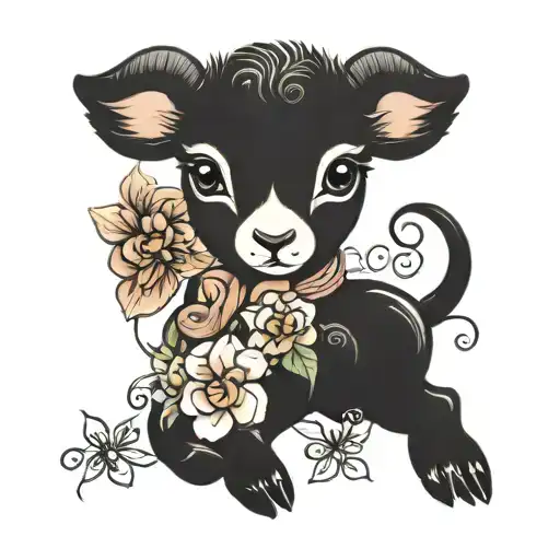Baby details, with a lamb, flower lung, and awareness ribbon tattoo design idea