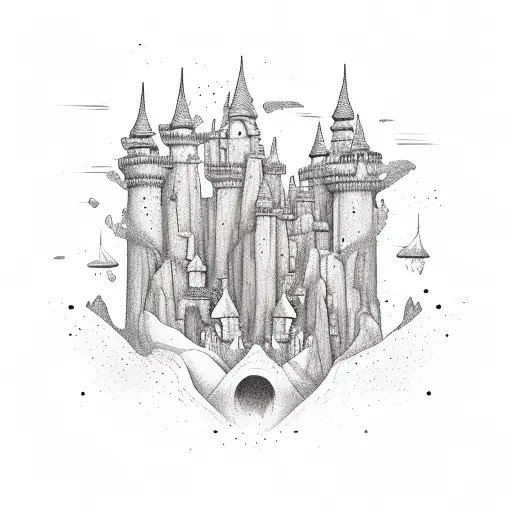 (impermanence) castles made of sand fall in the sea eventually tattoo design idea