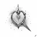 A dagger intertwined with a love heart, in a dotwork style tattoo design idea