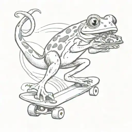 red frog with pizza on skateboard with blunt tattoo design idea