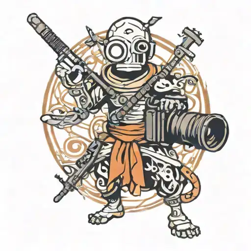 a stickman holding gimbal ronin and camera  tattoo design idea