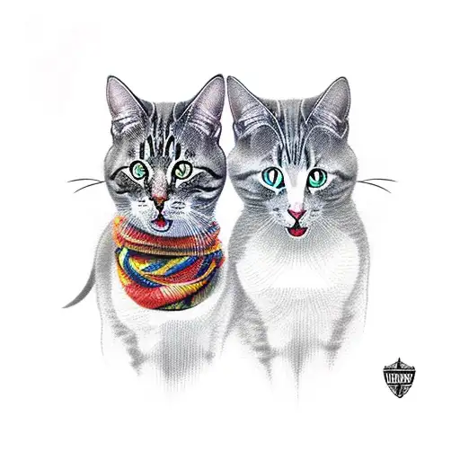 Two cats with their tails attached tattoo design idea