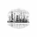 A skyline of Shanghai with a typewriter in the foreground, symbolizing the client's occupation and favorite city tattoo design idea