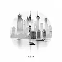 A skyline of Shanghai with a typewriter in the foreground, symbolizing the client's occupation and favorite city tattoo design idea