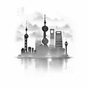 A skyline of Shanghai with a typewriter in the foreground, symbolizing the client's occupation and favorite city tattoo design idea