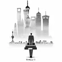A skyline of Shanghai with a typewriter in the foreground, symbolizing the client's occupation and favorite city tattoo design idea