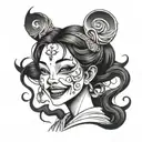 asian ghost girl creepy smile tattoo design idea