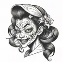 asian ghost girl creepy smile tattoo design idea