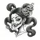 asian ghost girl creepy smile tattoo design idea