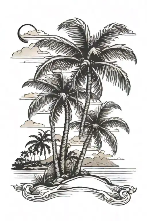 palm tree beach sunset tattoo design idea