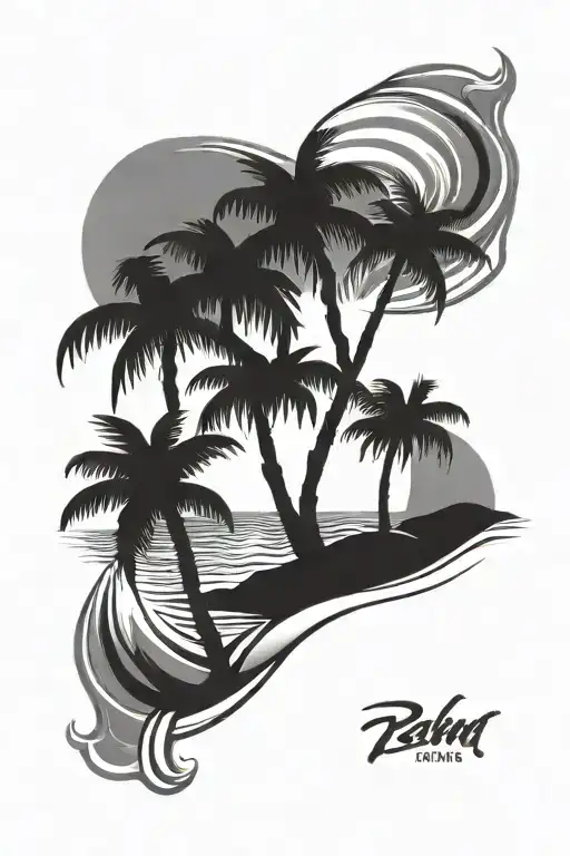 palm tree and sea waves tattoo design idea