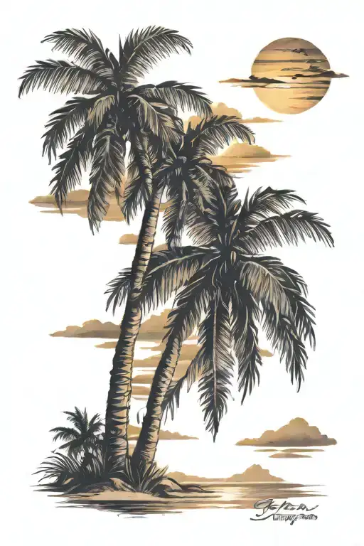 palm tree beach sunset tattoo design idea